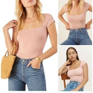 Reformation Jeans Bardot Top Blush Pink Women Size Medium